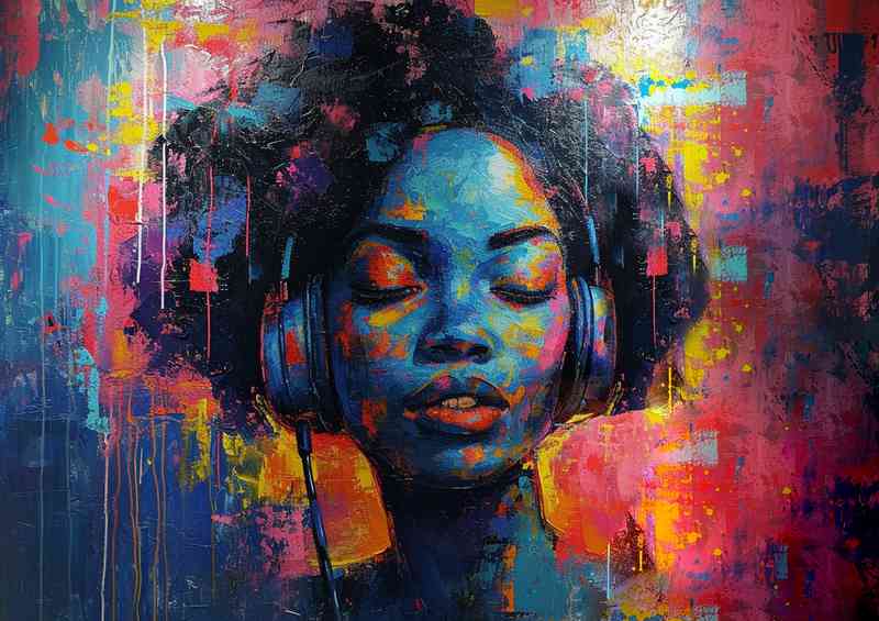 The painted ladys head with heaphones on | Canvas