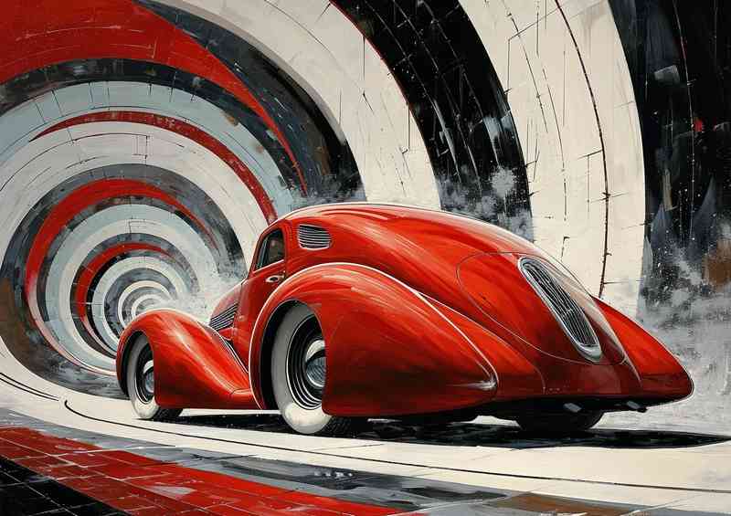 The sleek red car goind down the tunnel | Poster