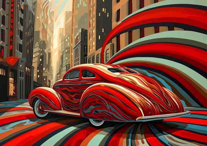 The sleek red modern car with stripes | Canvas