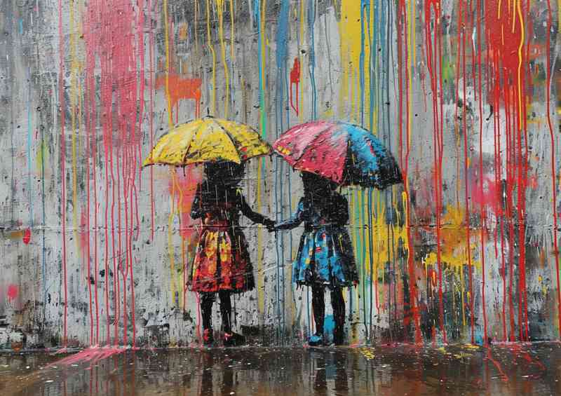 Two girls in the rain banksy style | Di-Bond