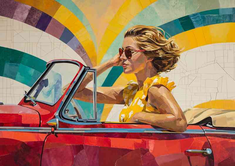 Woman driving a red convertable pop art | Di-Bond