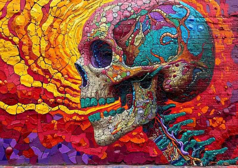 psychedelic painted skull colourful art | Di-Bond