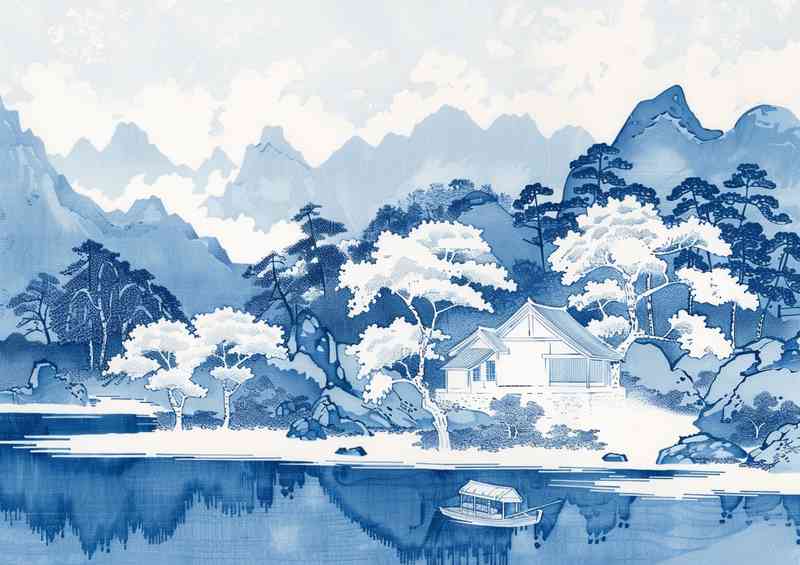 Bule landscape lake with trees | Metal Poster