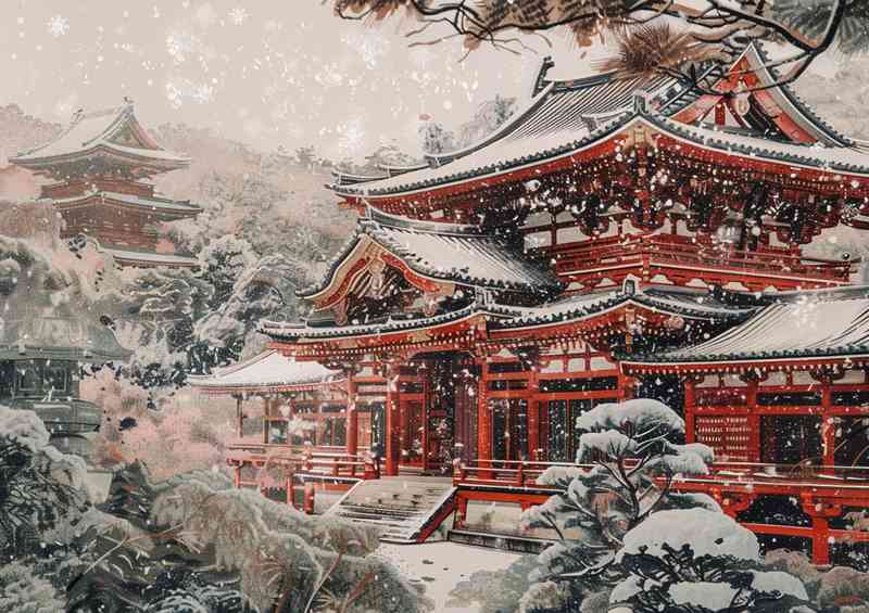 Snow covered temple in winter | Poster