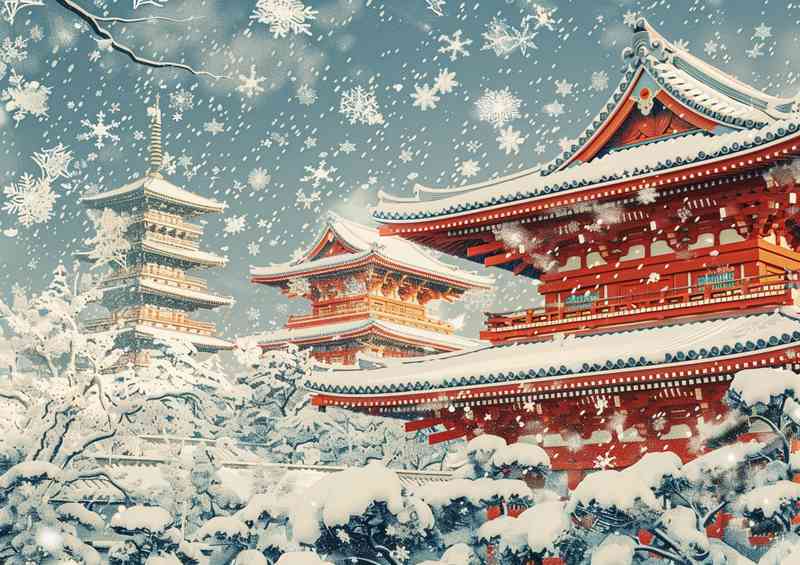 Snow scene covered Kyoto temple | Poster
