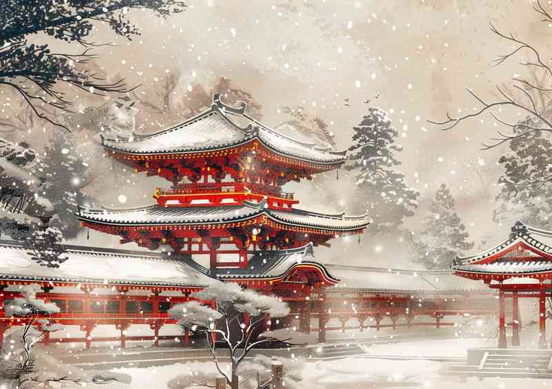 The Heian period snow covered Kyoto temple | Poster