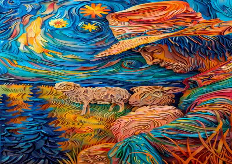 The shepherd and his flock of sheep | Poster