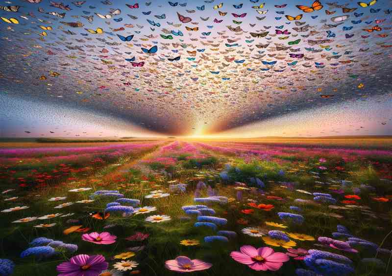 Thousands of butterflies migrating over a field | Metal Poster