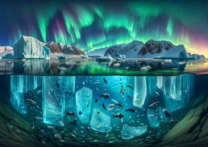 Arctic scene where the icebergs are transparent | Poster