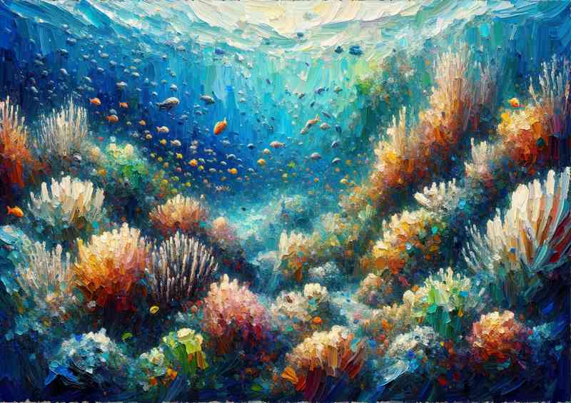 Life within a coral reef heavy palette knife technique | Metal Poster