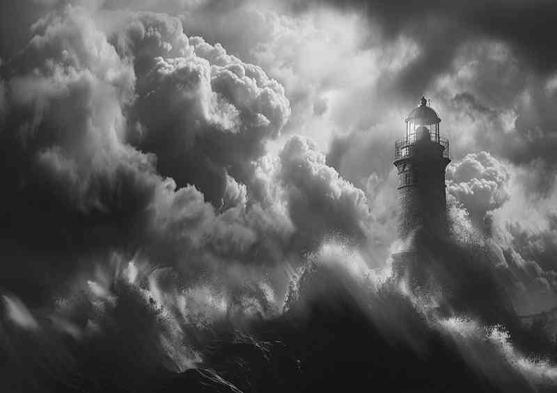 Lighthouse in the storm with clouds in the sky | Di-Bond