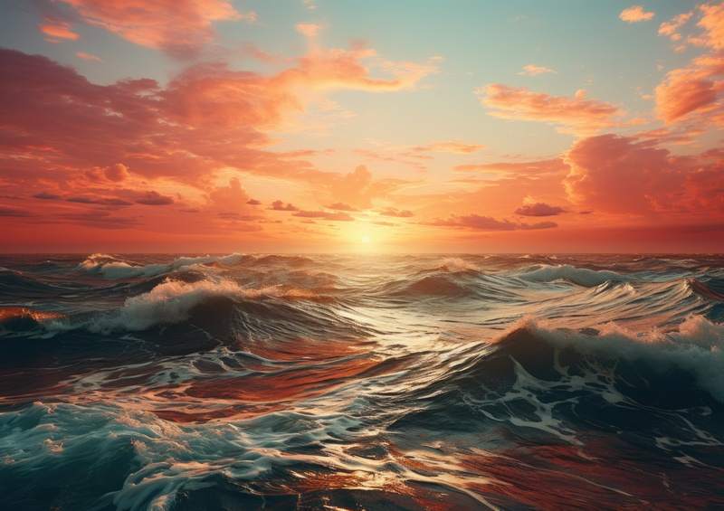 Sunset behing the ocean waves | Poster