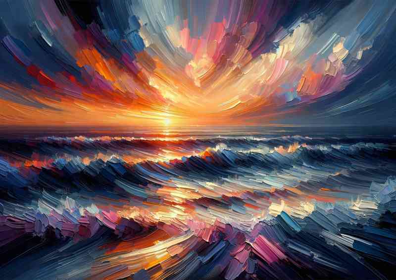 Sunset over the ocean using a heavy palette knife | Metal Poster