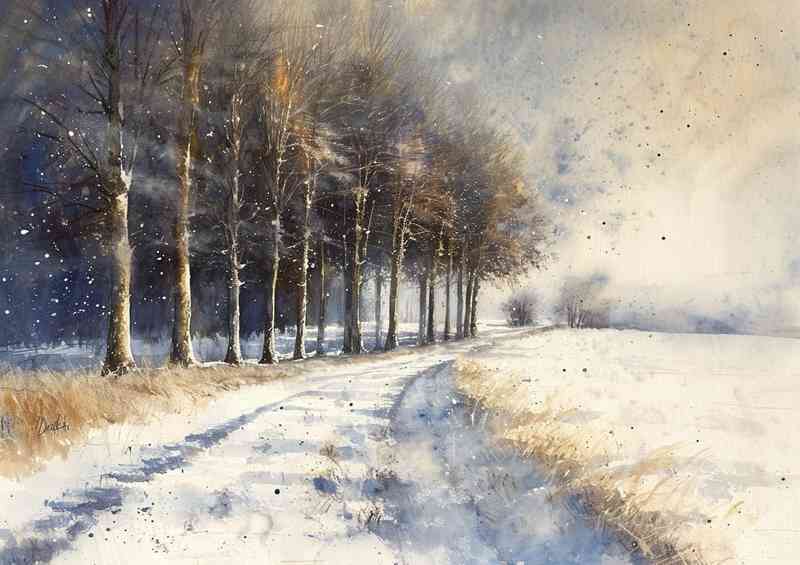 Bleak road winter woodland | Canvas