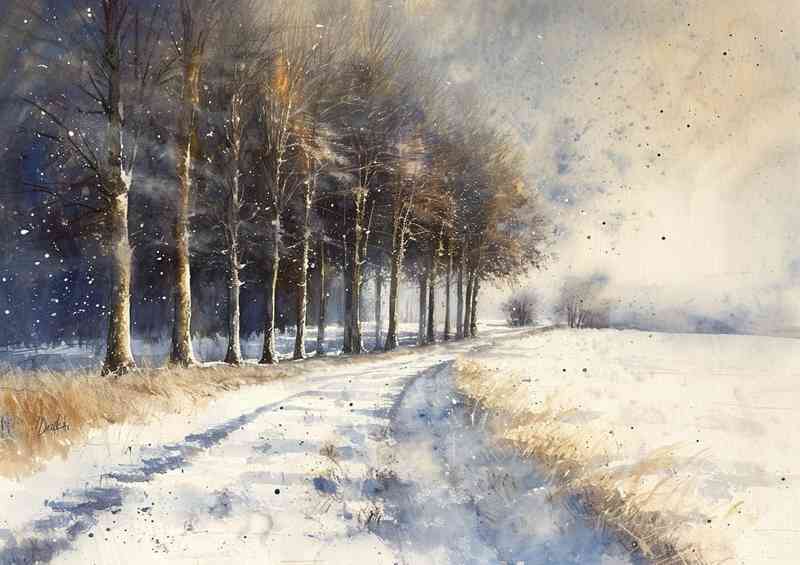 Bleak road winter woodland | Poster