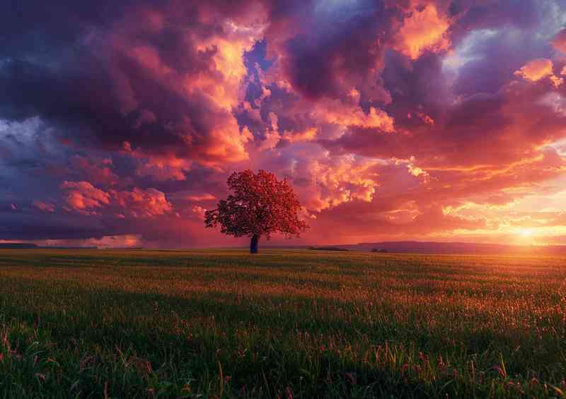 Green field with a purple lush sky | Di-Bond