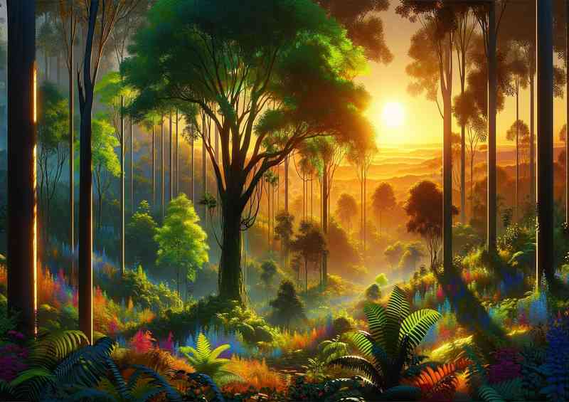 Lush forest scene at dawn The forest will be alive | Di-Bond