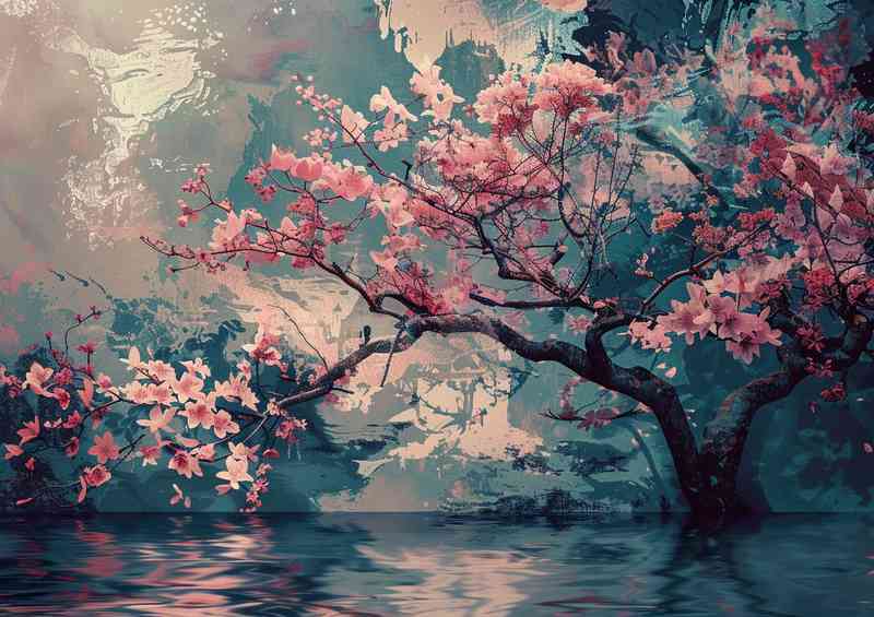 Painted Trees rippling off the water | Poster