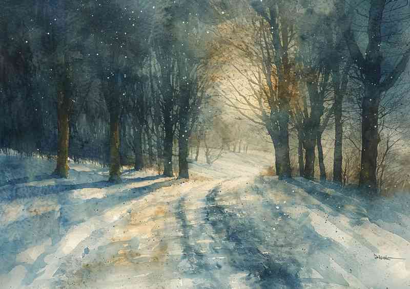 Painting in winter in the woods | Metal Poster