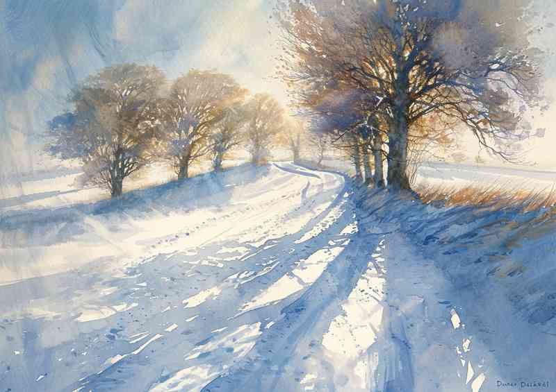 Painting style winter trees rising sun | Poster