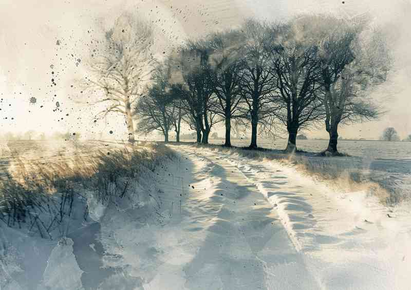 Watercolour snow on the country road | Poster