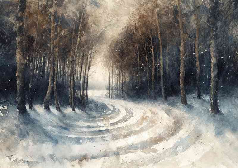 Watercolour winter style of woodlands | Metal Poster