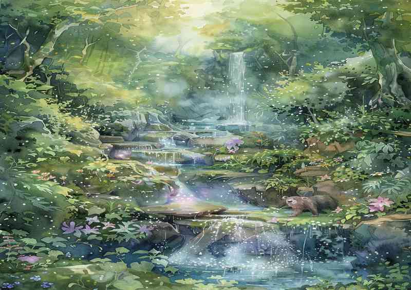 A whimsical watercolor enchanted waterfall | Di-Bond