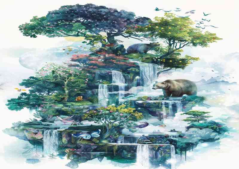 A whimsical watercolor enchanted waterfalls | Poster