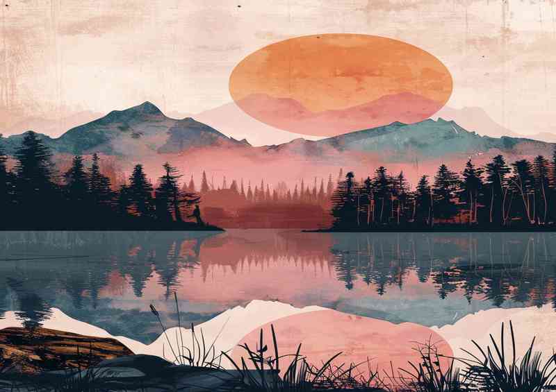 Beautiful silhouette of the lake and sunset | Poster