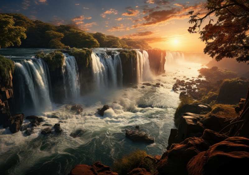 Beautiful waterfalls as sun is setting | Poster