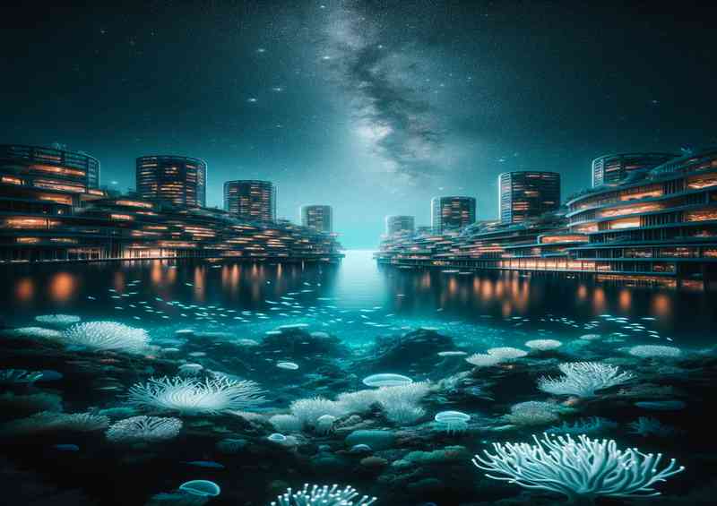 Mesmerizing beauty of an underwater city at night | Poster