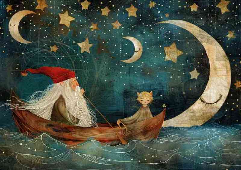 Old man with long beard and the boat | Metal Poster