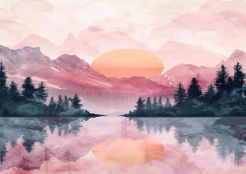 Watercolour of the lake and mountains | Di-Bond