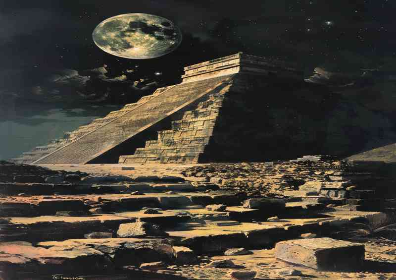 Egyptian pyramid with the moon so bright | Poster