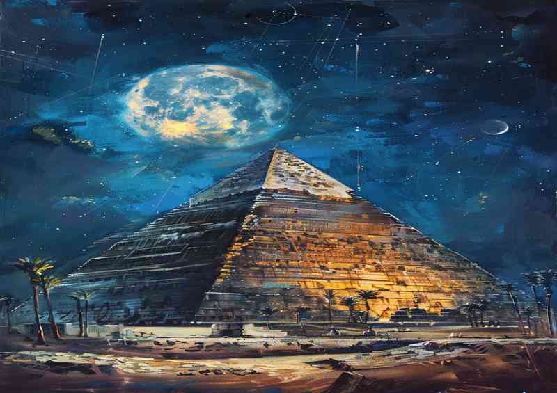 The pyramid at night deep blue sky | Metal Poster