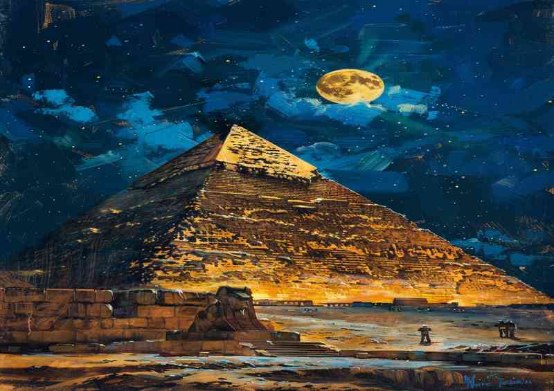 The pyramid at night with full moon | Canvas