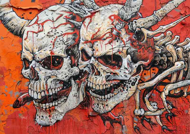 Street art devils on a skeleton skull | Canvas