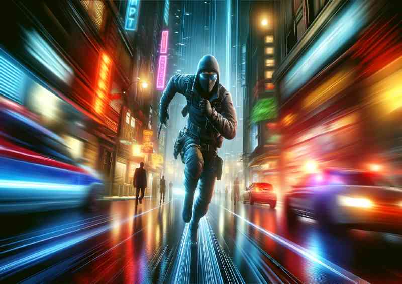 Action packed chase through a bustling metropolis at dusk | Canvas