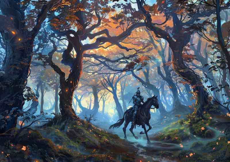 Knight riding through an enchanted wooded forest | Di-Bond