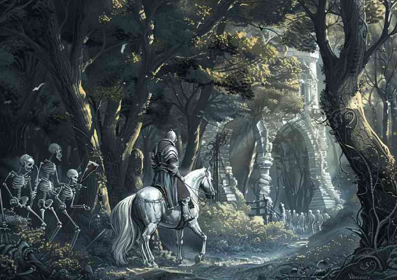 Knight shining armor rides on the back of his white horse | Di-Bond