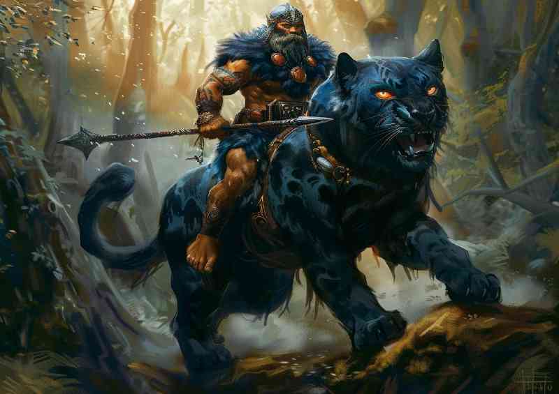 Viking riding on the back of a black Panther | Poster