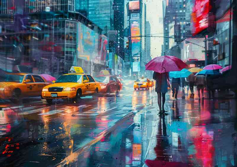 City street people with umbrellas walking | Di-Bond