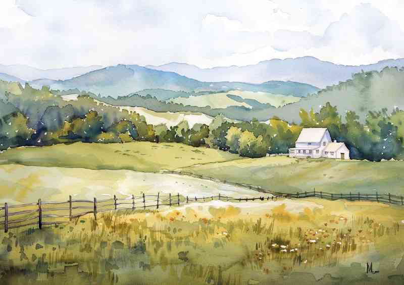 Farm in the distance rolling hills | Canvas