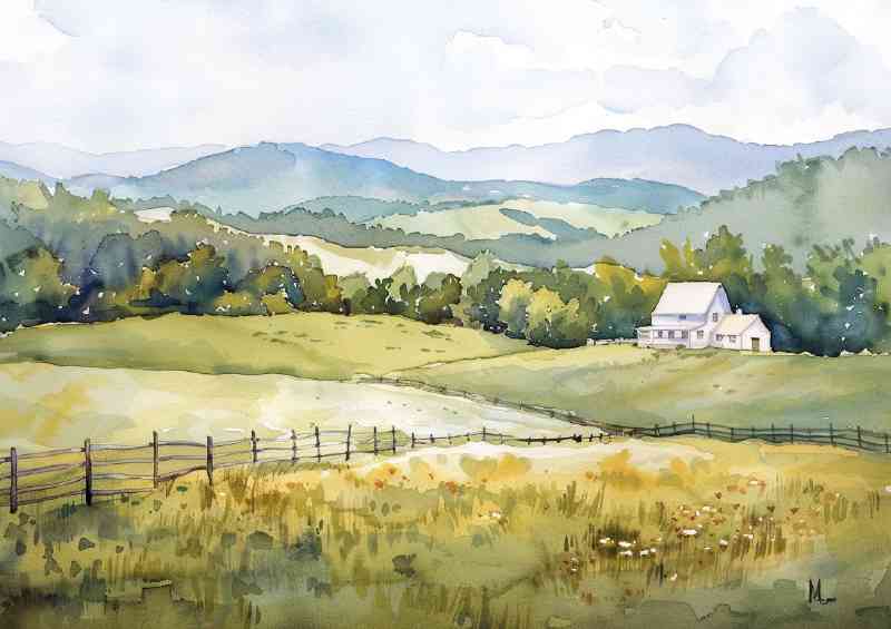 Farm in the distance rolling hills | Metal Poster