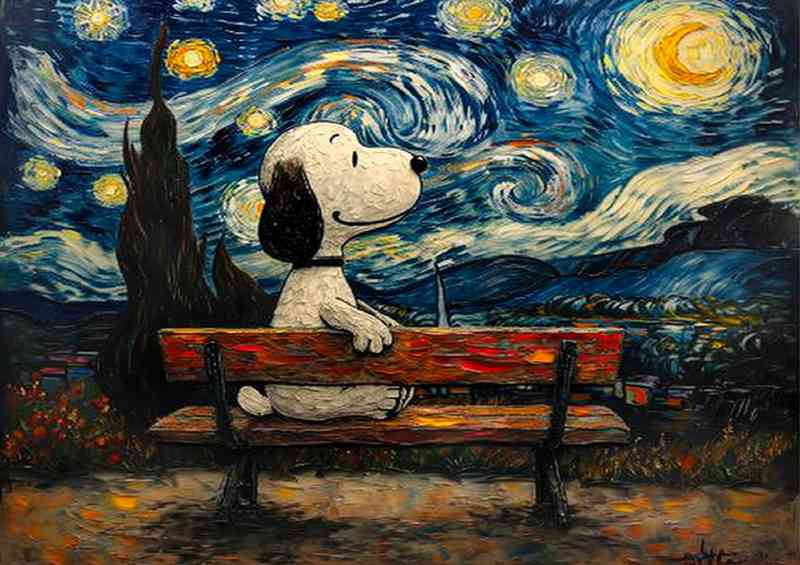 Painted style of a Beagle on a park bench | Canvas