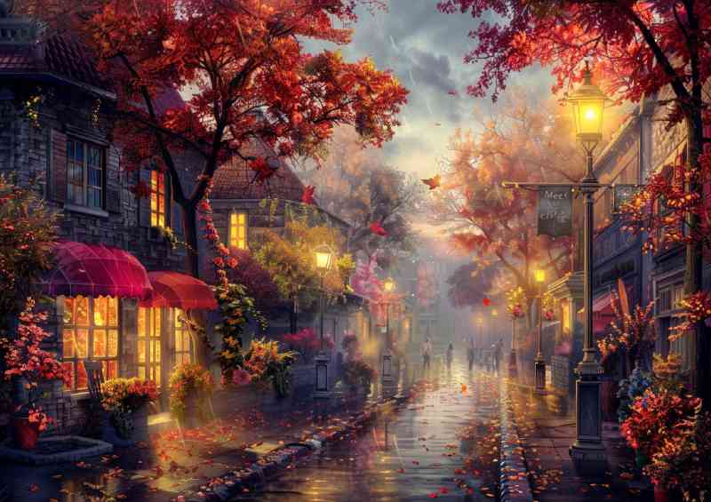 Street with trees and flowers painted | Canvas