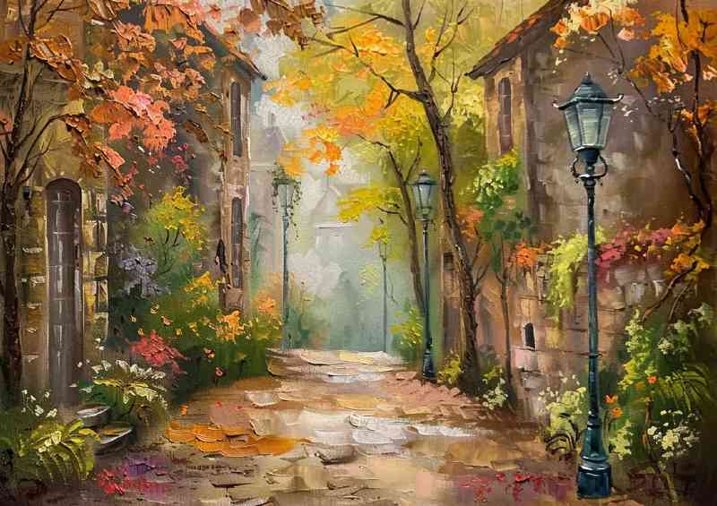 street with trees pallet knife style | Metal Poster