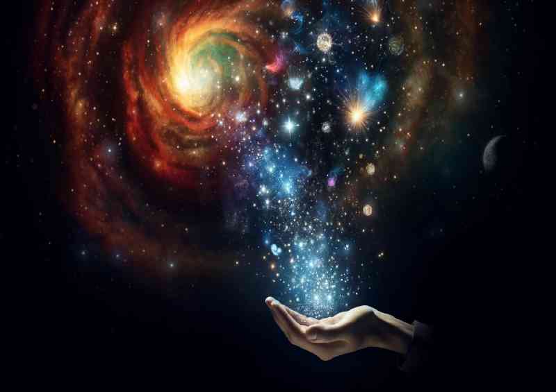 Hand of stars and nebulae into the dark expanse of space | Canvas
