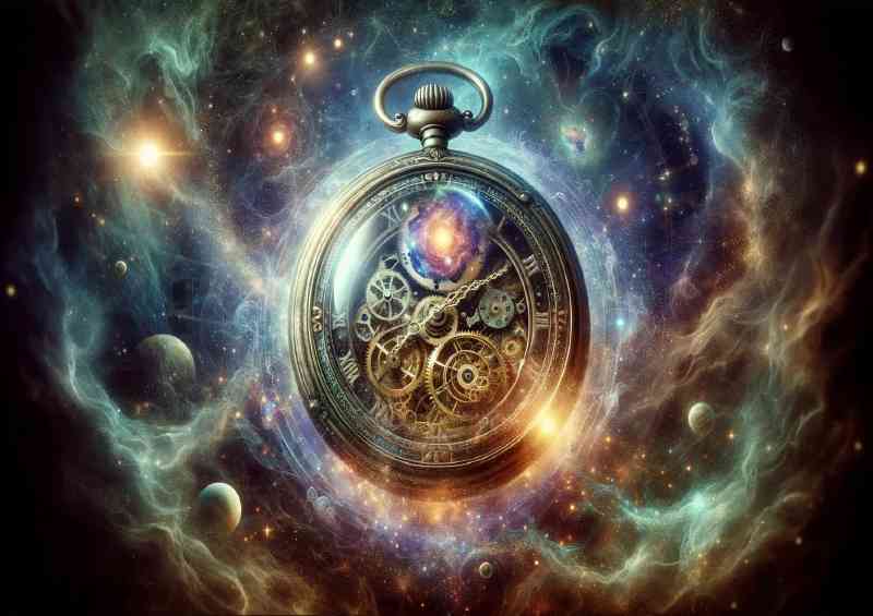 Mystical pocket Watch floating in a nebulous void | Metal Poster