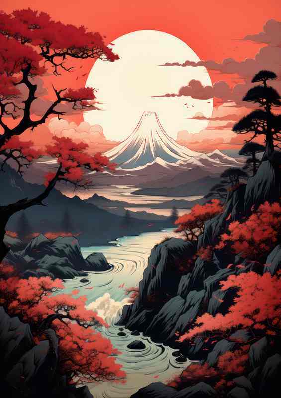 Breathtaking Views Sakura Trees by Japans Waters | Poster